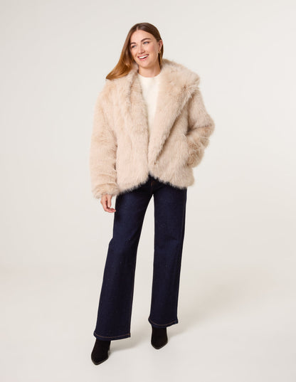 Faux Fur Hooded Short Coat