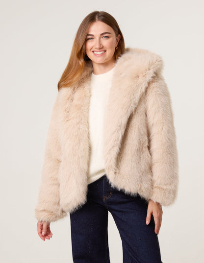 Faux Fur Hooded Short Coat