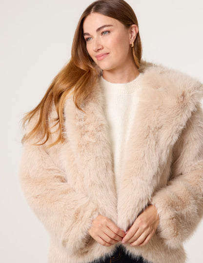 Faux Fur Hooded Short Coat