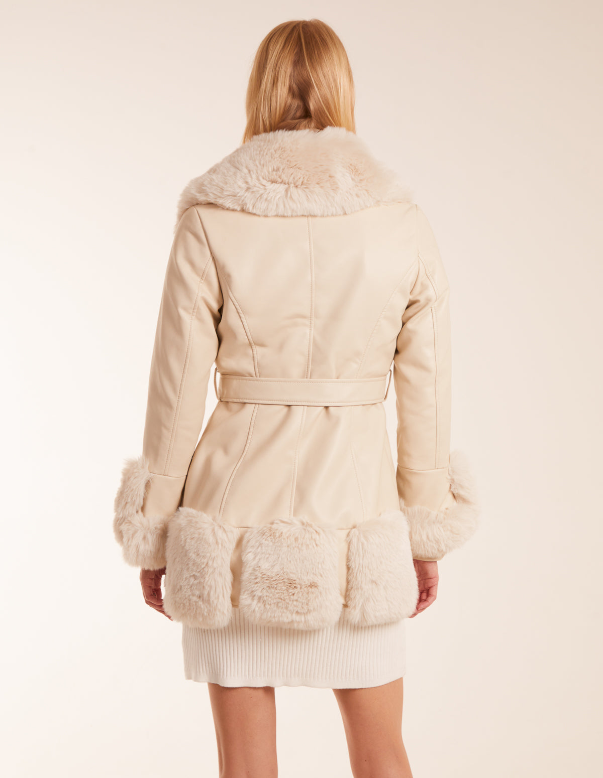 Faux Fur Collar Belted Coat